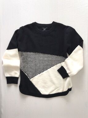 NWT Herringbone Chevron Colourblock Pullover Knit XL Black White Cozy Sweater